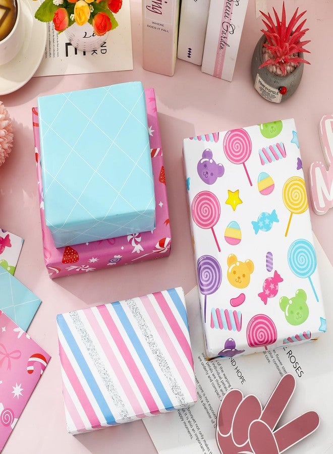 Whaline 12 Sheets Candyland Wrapping Paper - Not Roll - Colorful Sweet Candy Lollipop Plaid Stripe Gift Wrap Paper Folded Flat for DIY Crafts Christmas Birthday Party, 19.7 x 27.6 Inch - Image 5